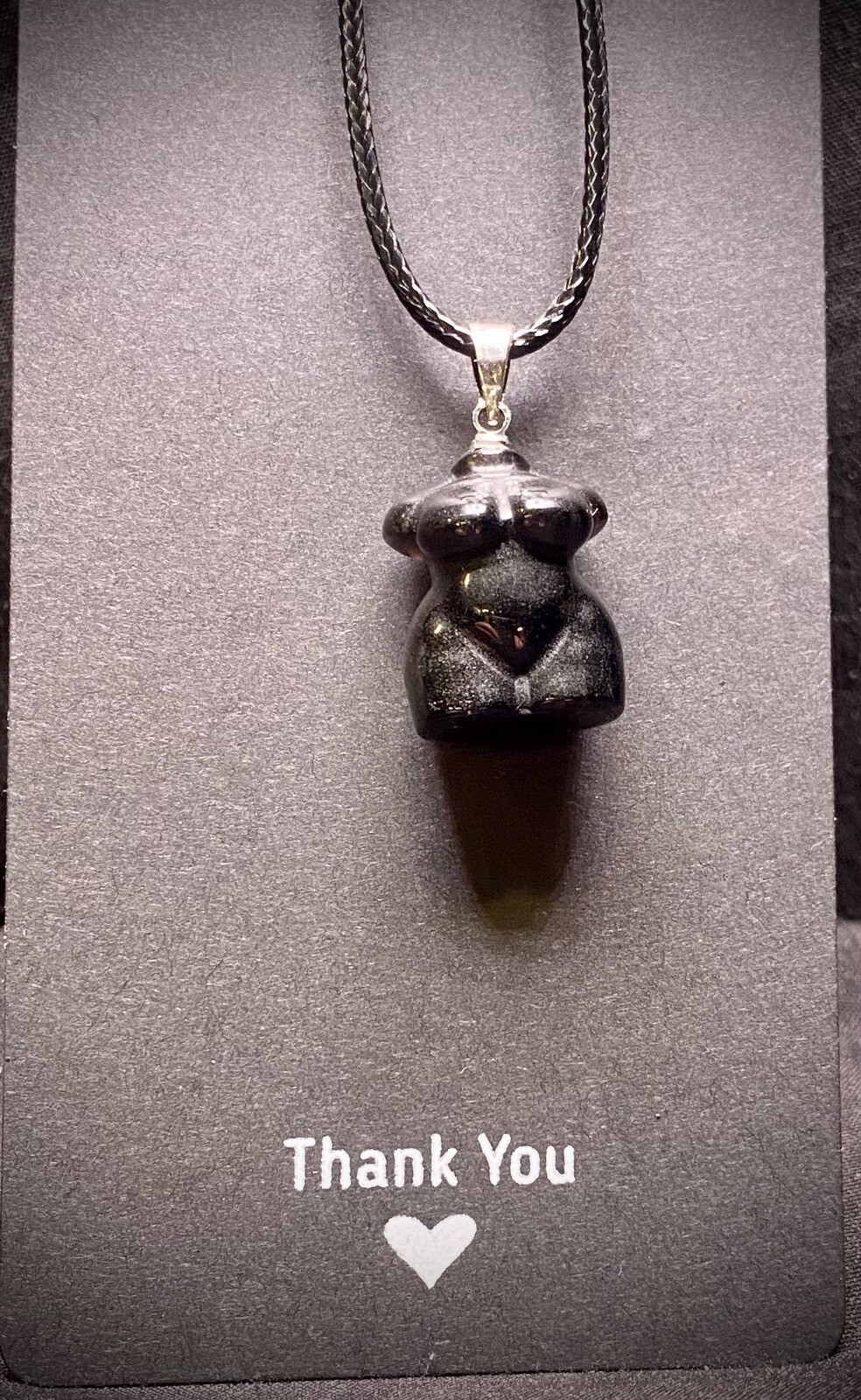 Silver Obsidian Female Bust Earring/Necklace Set
