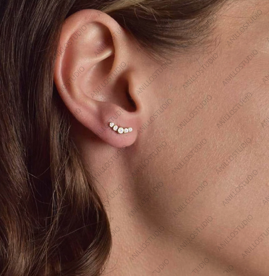 Natural Diamond Cartilage Tiny Earring Helix, Conch, Earlobe Piercing 14k Gold