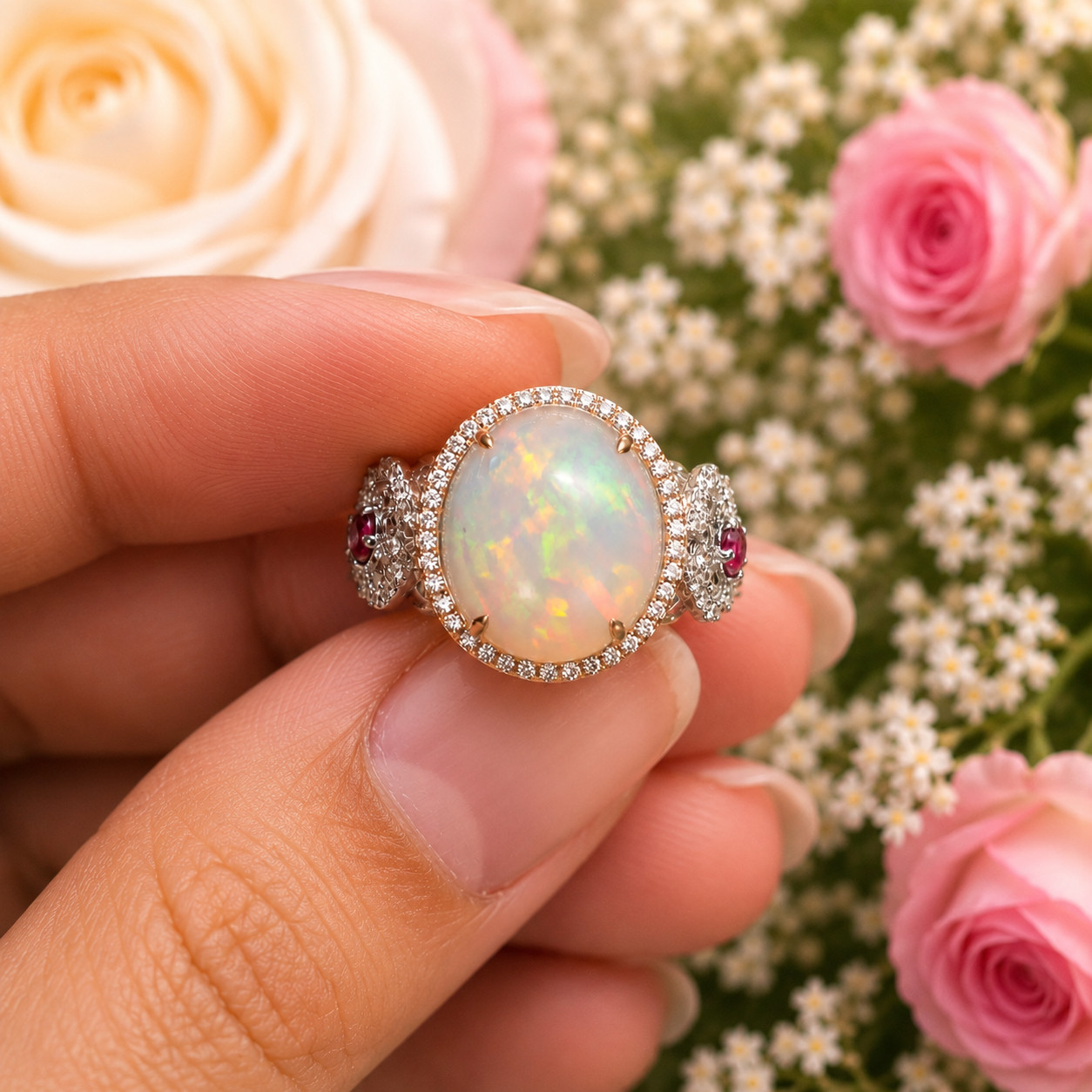 4Ct Oval Lab Created Fire Opal Halo Engagement Ring 14K White Gold Plated Silver