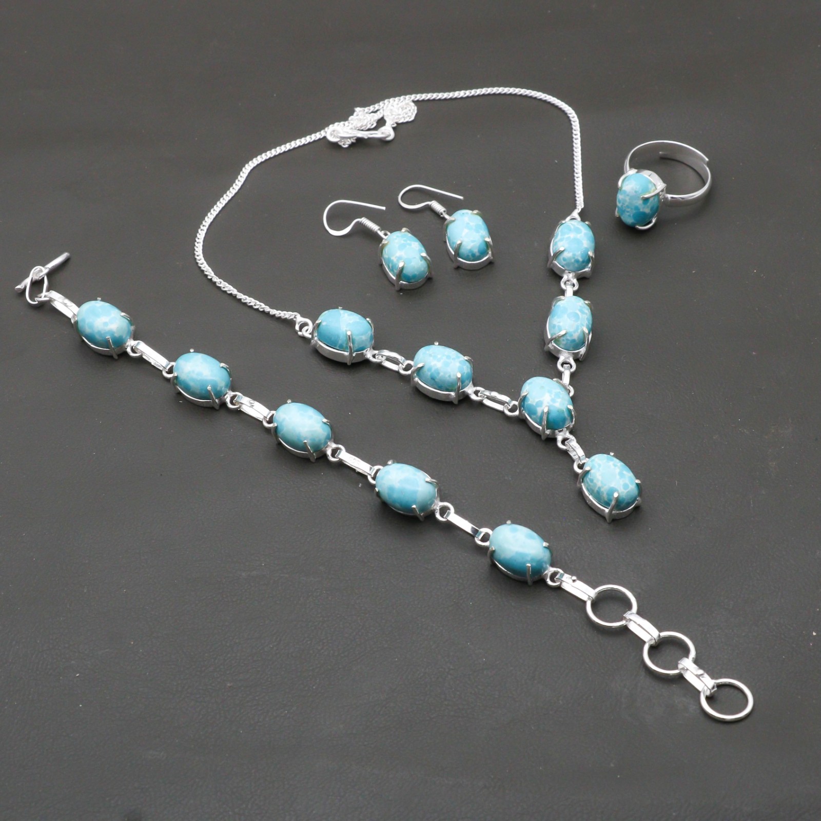 Larimar Gemstone 925 Sterling Silver Handmade Jewelry Set