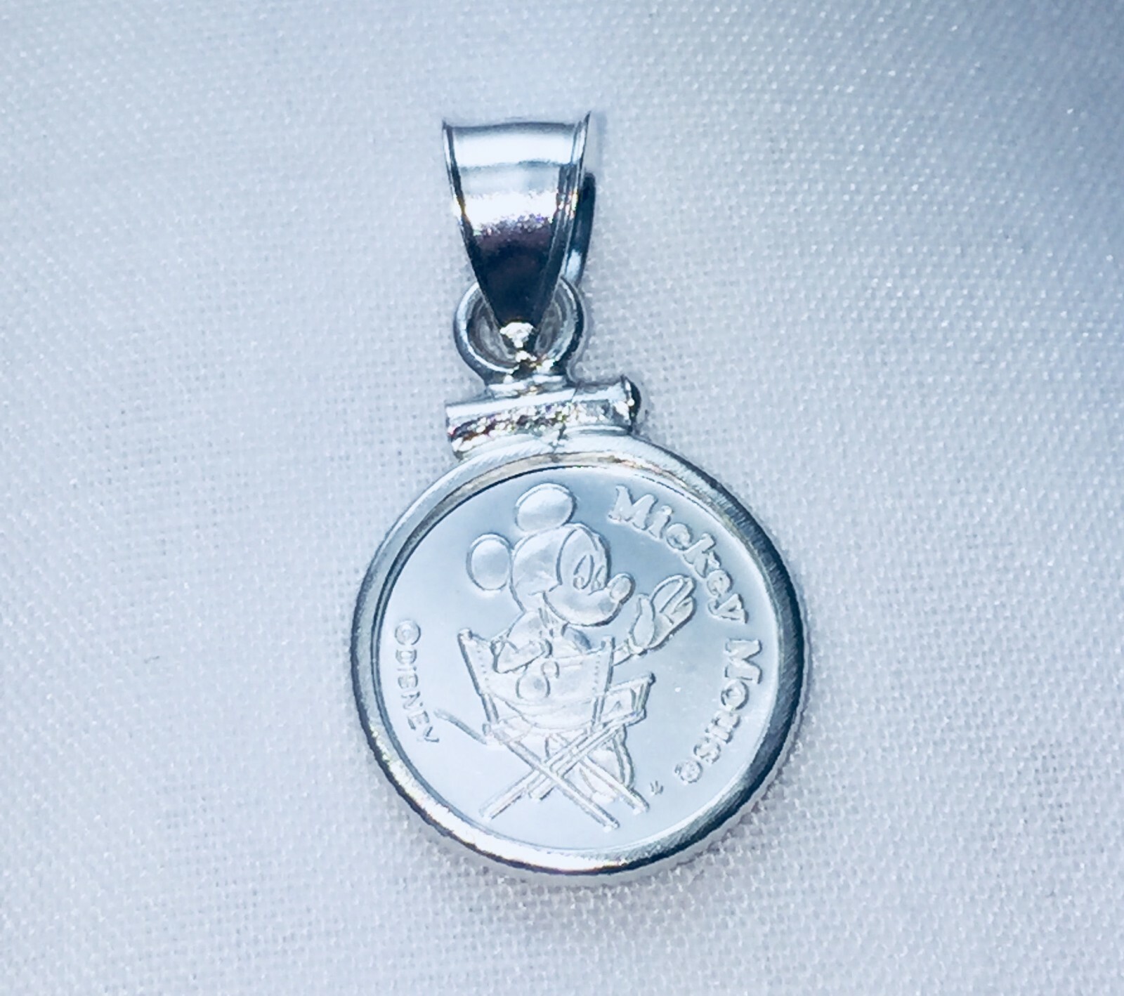 1/20 Mickey Mouse Silver Round Coin Bezel Sterling Silver Coin Edge Pendant