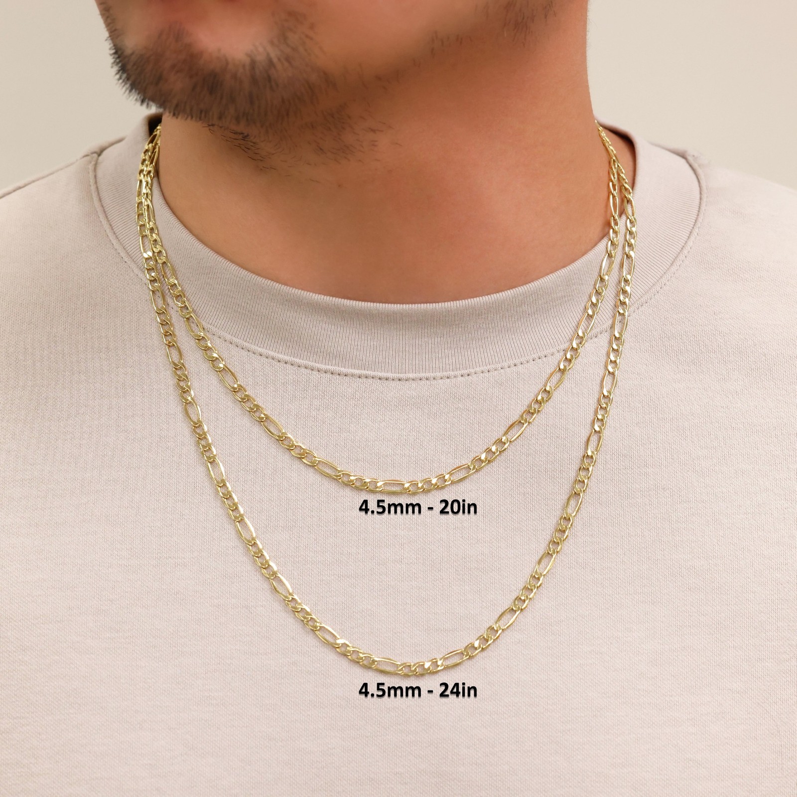 10K Yellow Gold 4.5mm Figaro Chain Italian Link Necklace Men Women 16″-30″