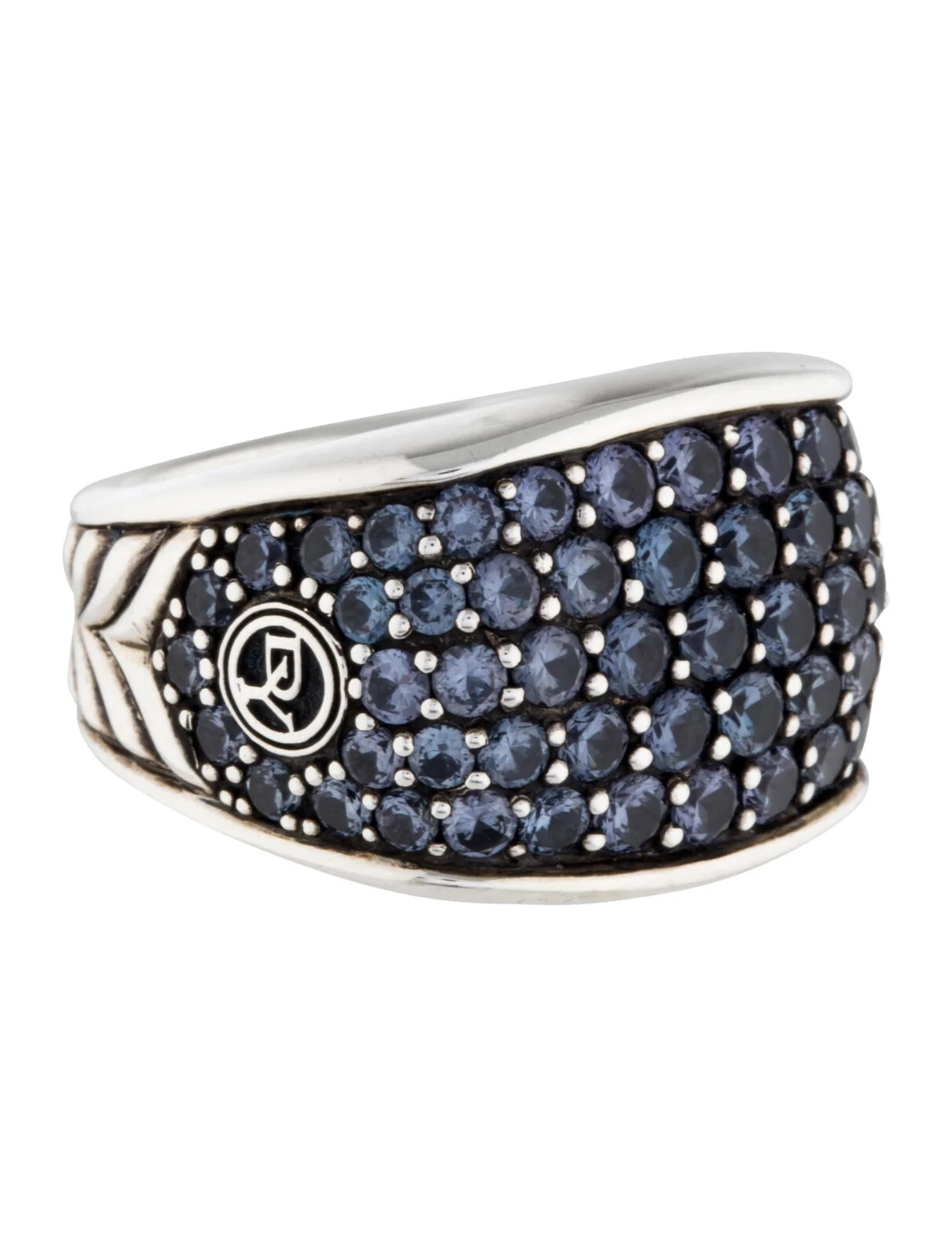 DAVID YURMAN SILVER MENS CHEVRON 3 SIDE COLOR CHANGE GARNET RING