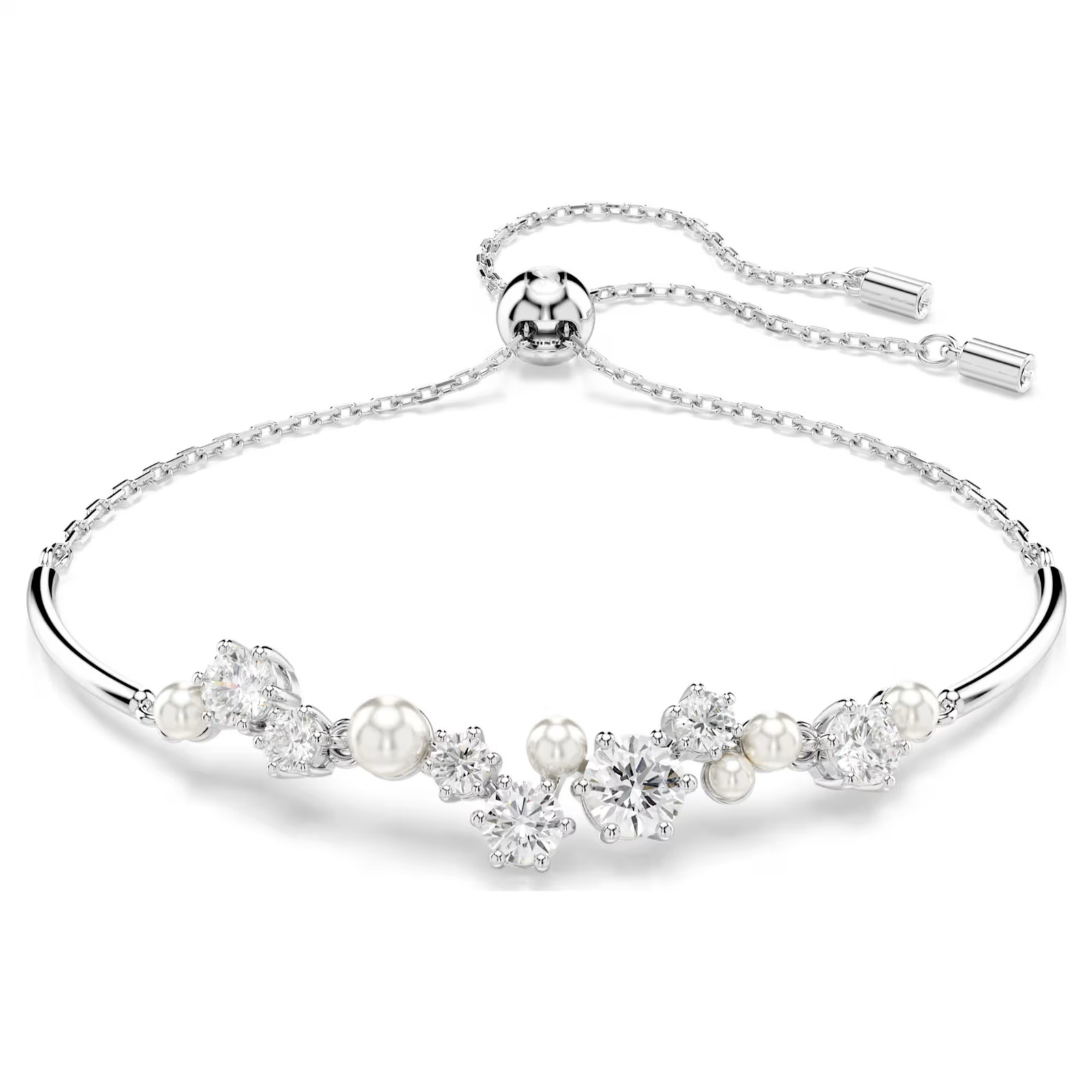Constella White Rhodium Plated Bangle Crystal Pearl Round Cuts New