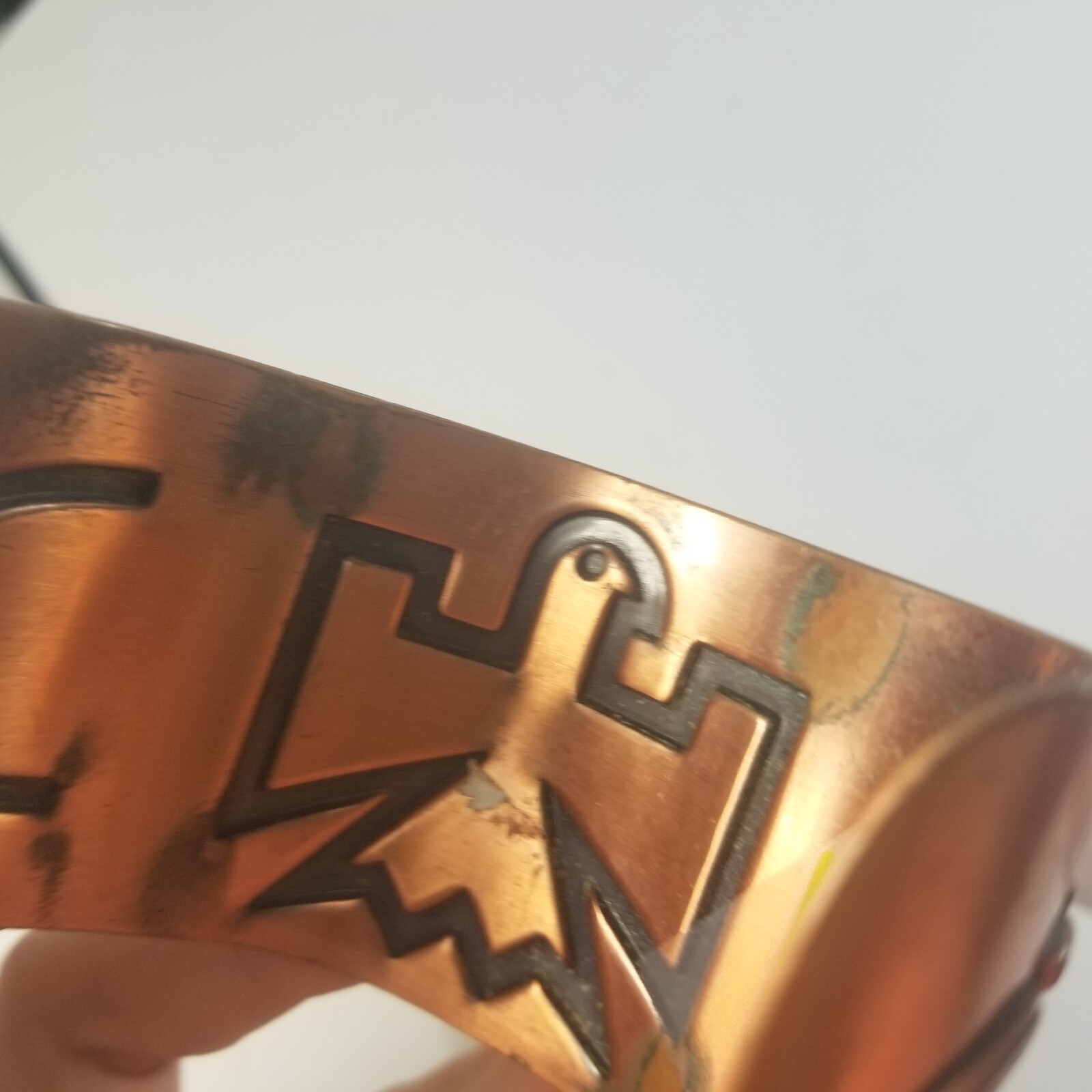 Vintage Wide Copper Cuff Bracelet Native American Thunderbird