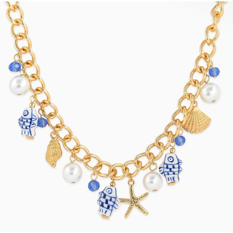 Sea Life Marine Blue Fish Ceramic Charm Necklace