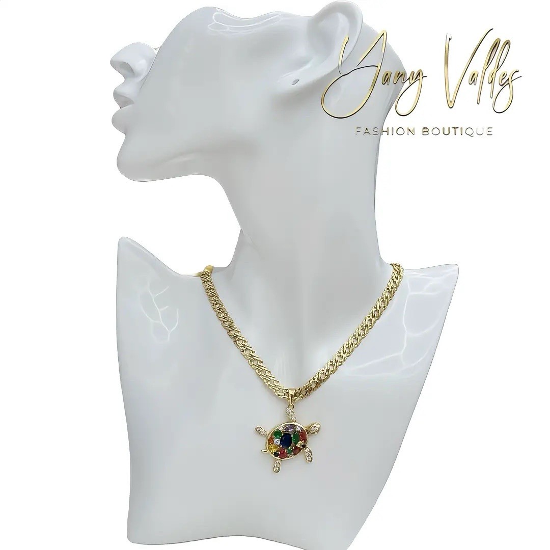 18” Spanish Link Chain Turtle Pendant 14K Gold Filled Necklace