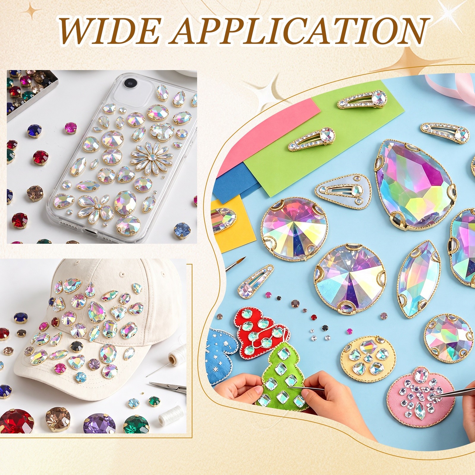 100 Pcs Sew on Rhinestones, 6 mm / 0.24 Inch Diameter, Champagne