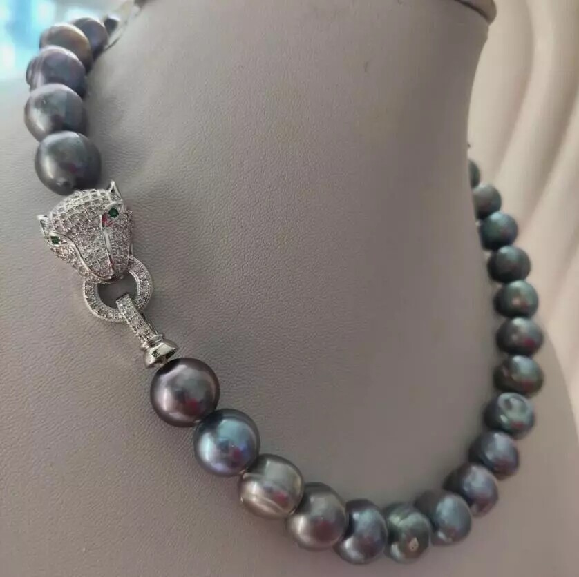 18 Inch Baroque AAAA+ 11-12mm Natural Tahaitian Black Blue Pearl Necklace 925s.
