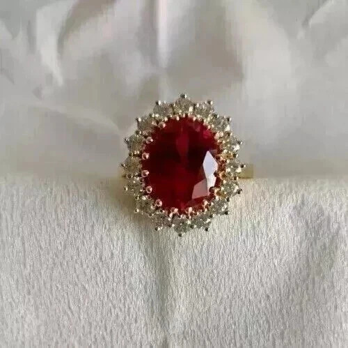 2.50Ct Oval Cut Lab Created Red Ruby Halo Engagement Ring 14K Yellow Gold Plated