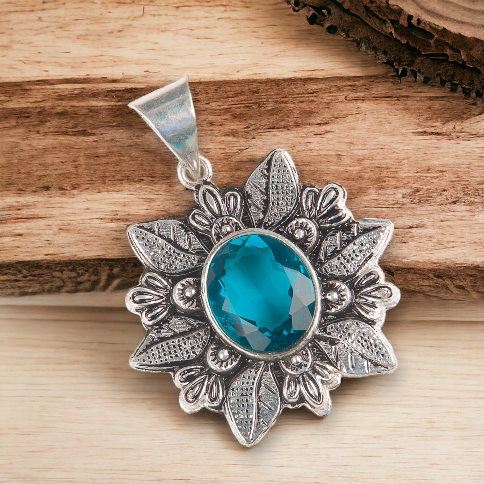 Apatite Gemstone Pendant Sterling Silver Handmade Dainty Jewelry 1.45″ For Women