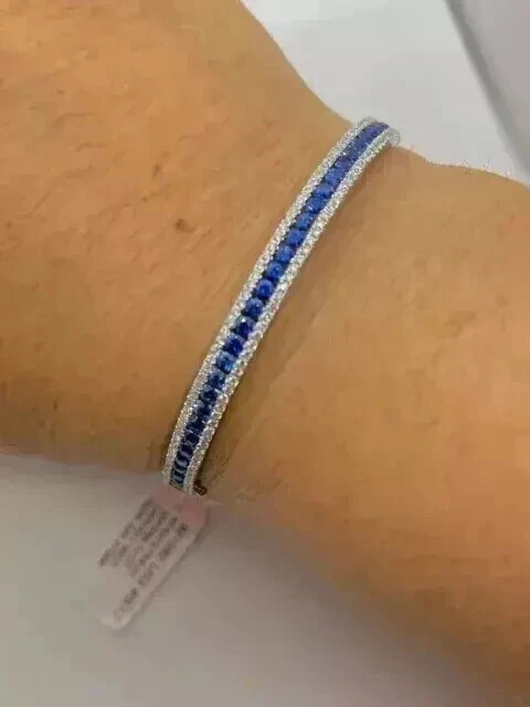 14K White Gold Plated 5Ct Princess Cut Lab Created Sapphire Bangle Bracelet