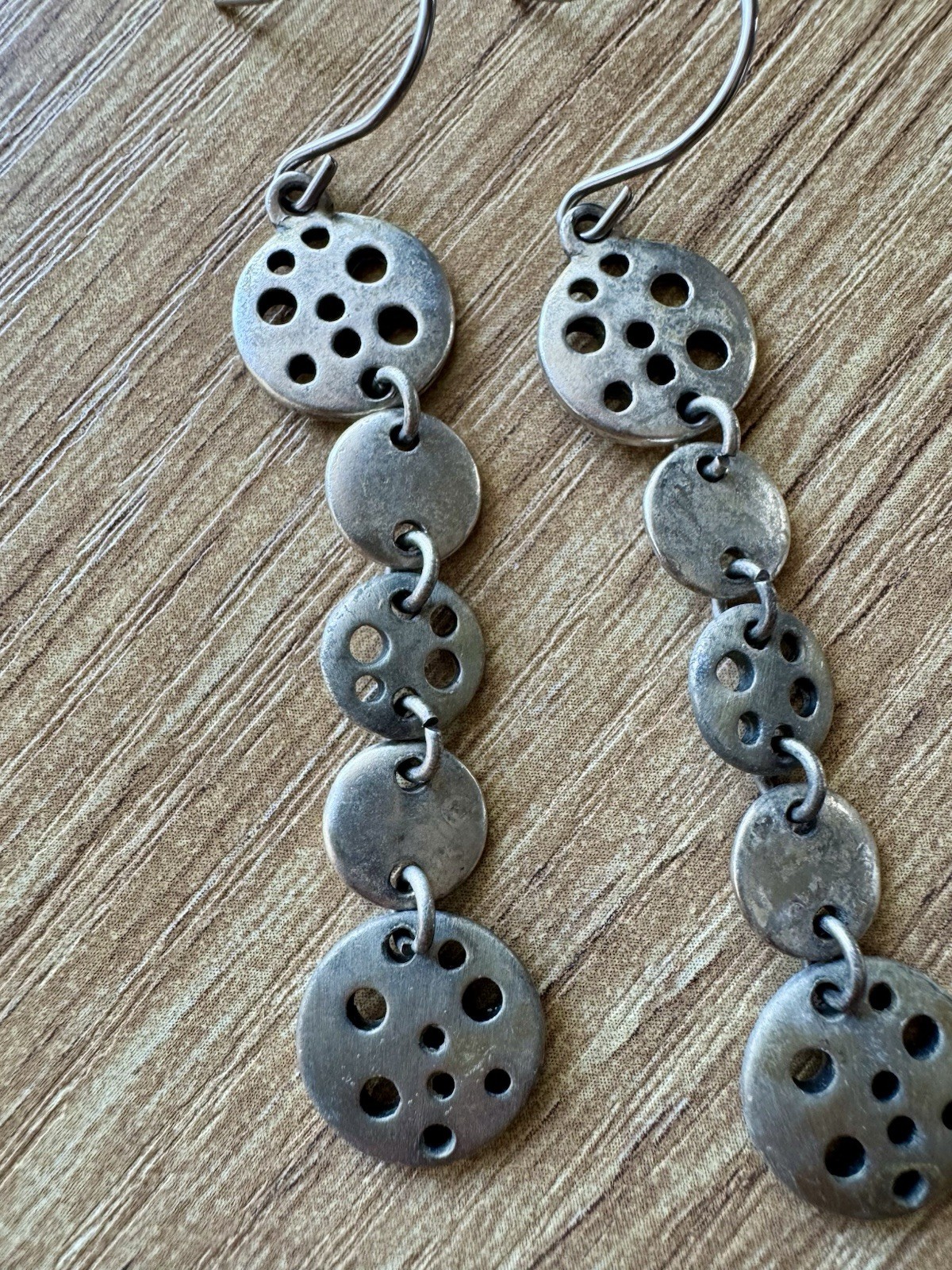 Vintage Matte Silver Lotus Pod Multi Disc Dangle Earrings Brutalist Boho 2.5”