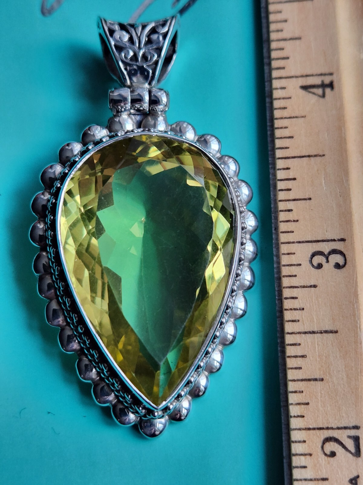 LARGE LEMON QUARTZ STERLING SILVER PENDANT, 28.5 GRAMS