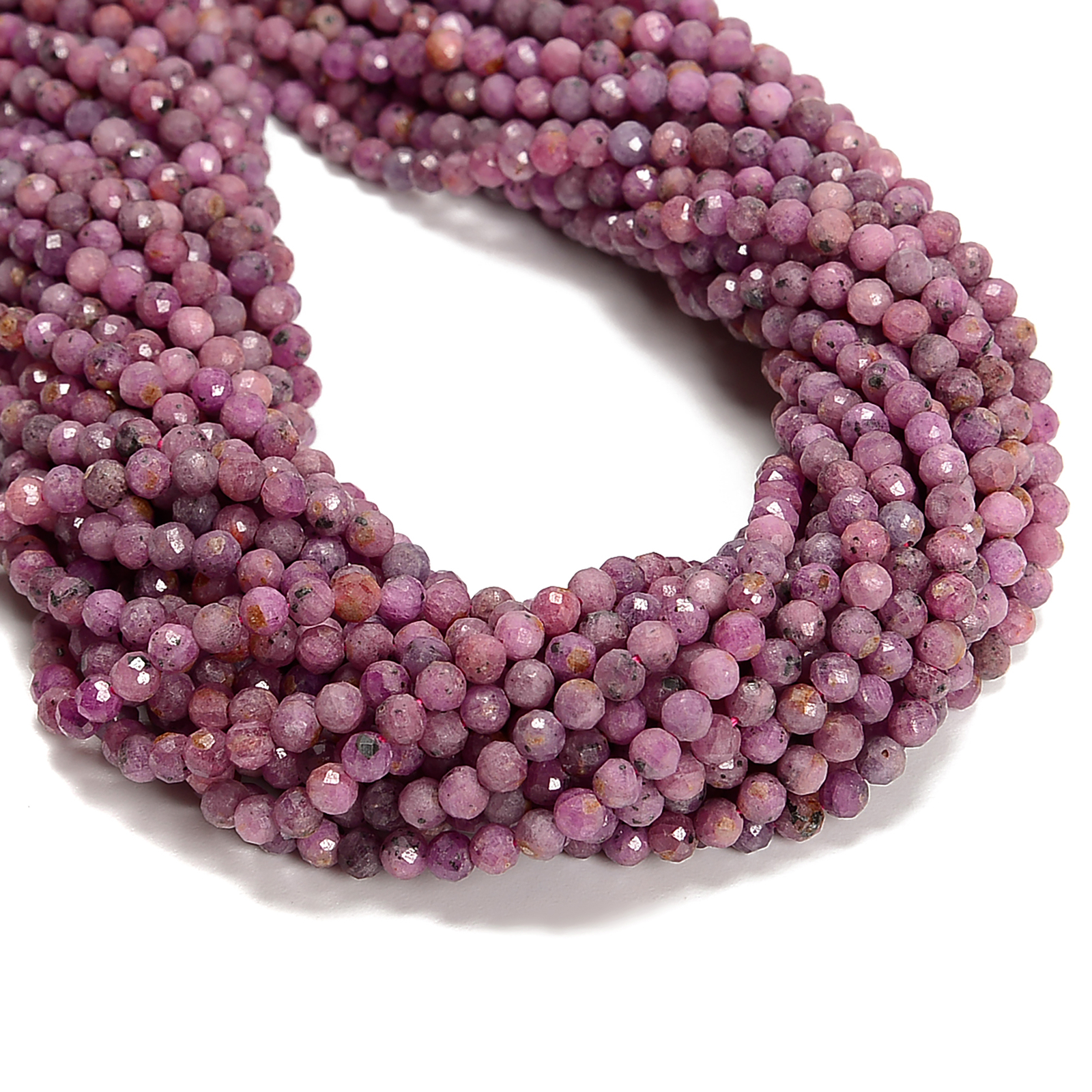 Natural Pink Red Color Ruby Faceted Round Beads Size 3mm 4mm 5.5mm 15.5” Strand