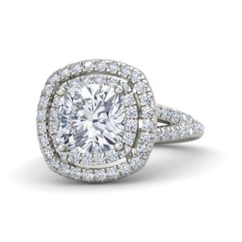 Cushion cut Lab Grown Diamond Wedding Ring 14K White Gold 2.50 Carat
