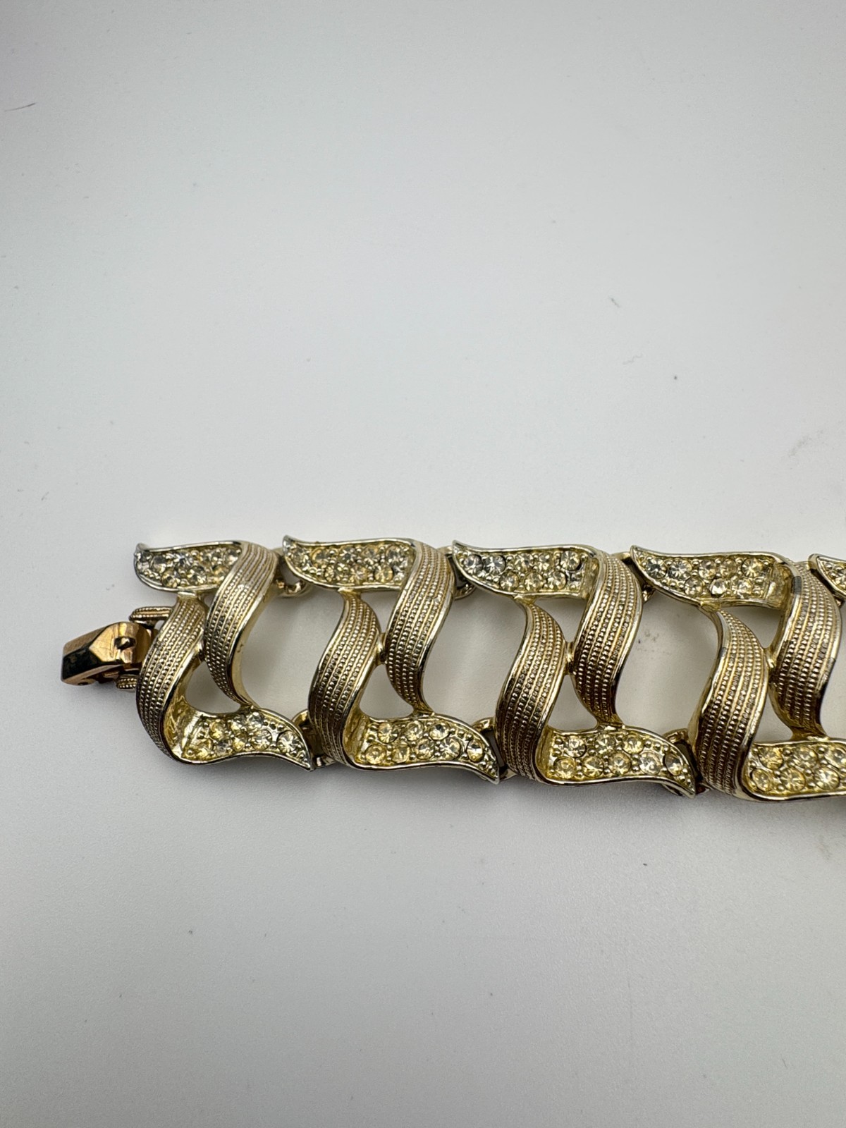 Vintage Marcel Boucher Bracelet Marboux Gold Tone Rhinestone Ribbon Numbered