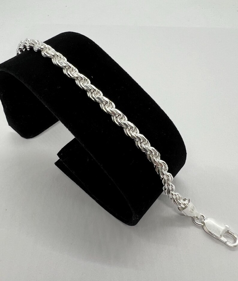 925 Sterling Silver Solid Men’s Rope Link Chain Bracelet Size 5 To 9 Inch