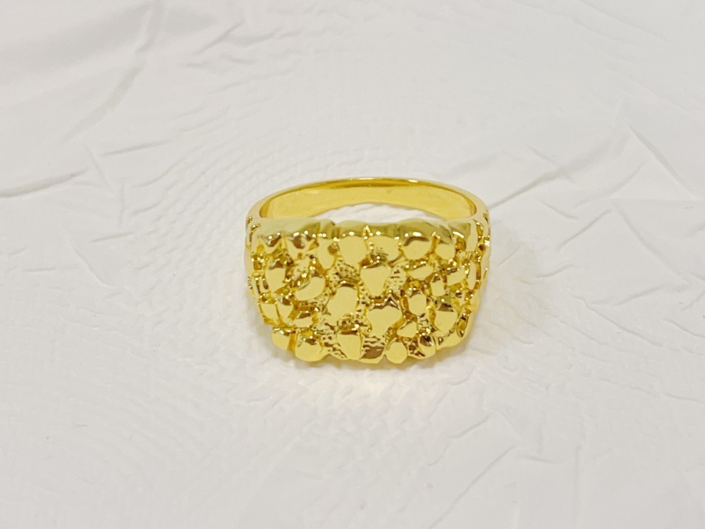 14K Solid Yellow Gold Square Nugget Ring 15mm Rough Texture Band Size 10 Jewelry