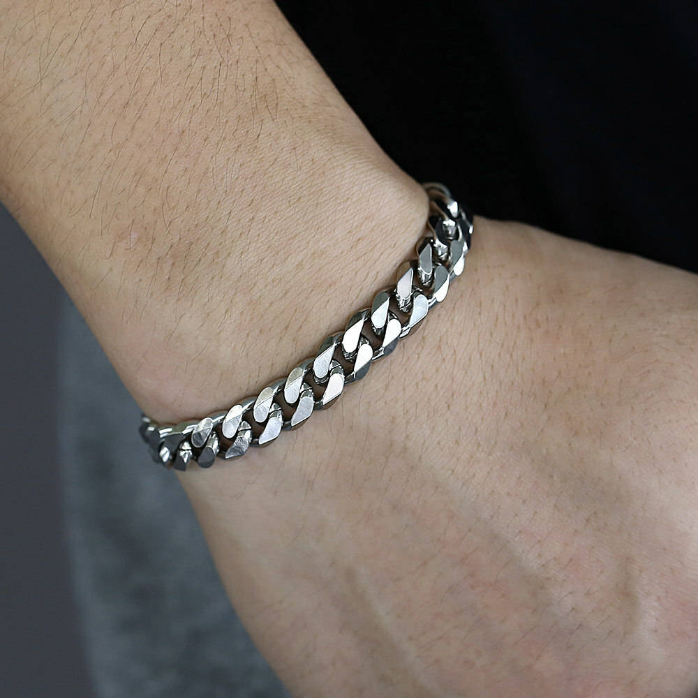3/5/7/9/11mm Silver Curb Cuban Stainless Steel Bracelet Men Women Chain 7-11inch