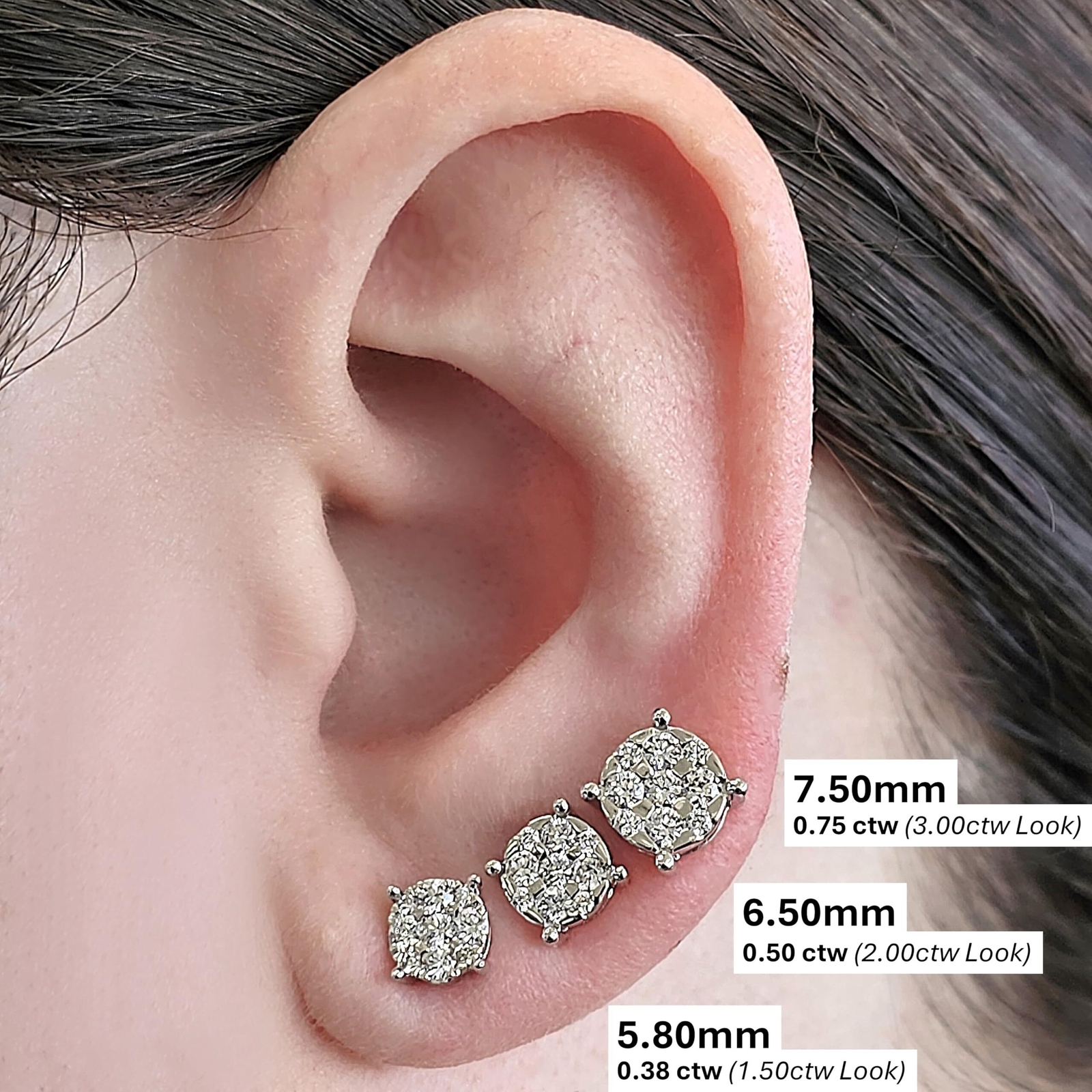 925 Sterling Silver Stud Earrings – 9-Stone Lab Grown Diamond (Rose Friction)