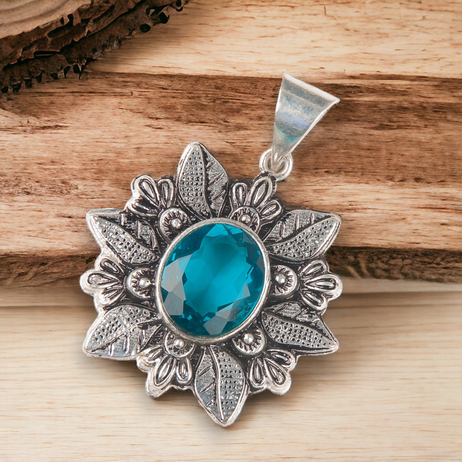 Apatite Gemstone Pendant Sterling Silver Handmade Dainty Jewelry 1.45″ For Women