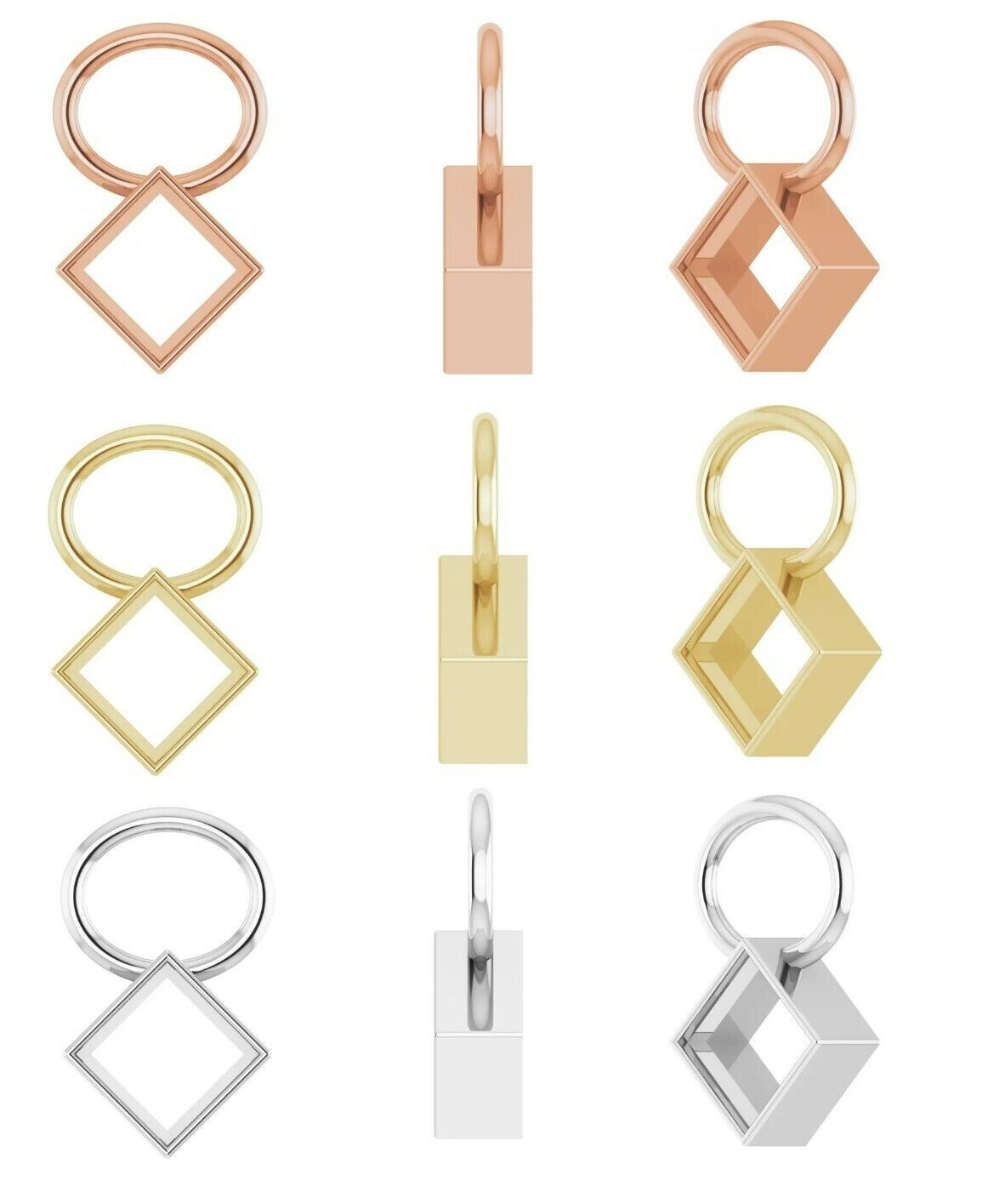 10k 14k 18k Gold or Platinum Unset Bezel Setting 3 mm Square Hoop Dangle Mount