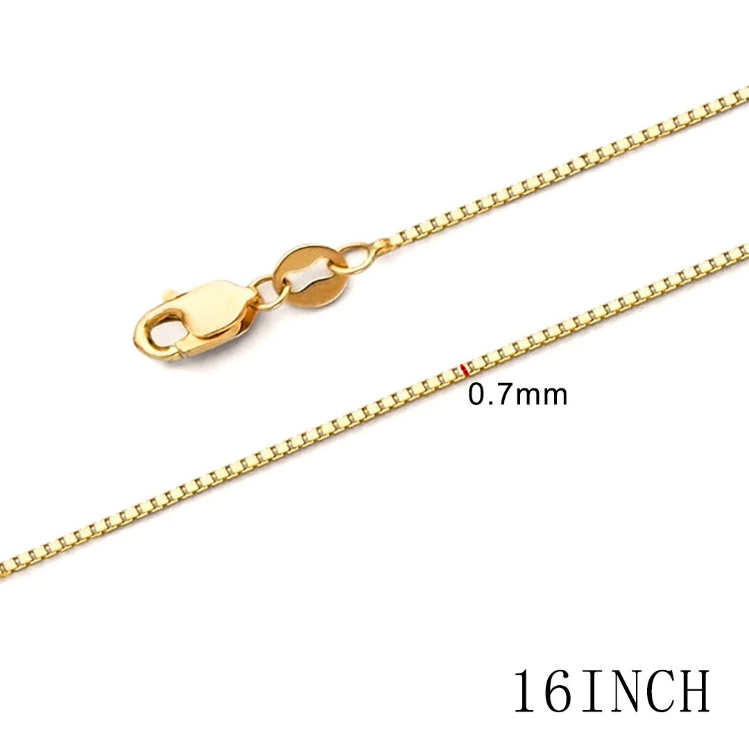 16″ 0.7mm 14k REAL Yellow Gold Box Link Chain Necklace with Lobster Claw Clasp