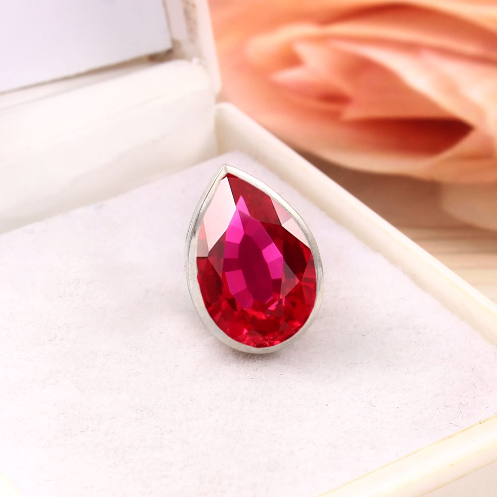 Fine Quality Flawless Burma Ruby Pendant, 925 Sterling Silver, 12×8 MM Pear