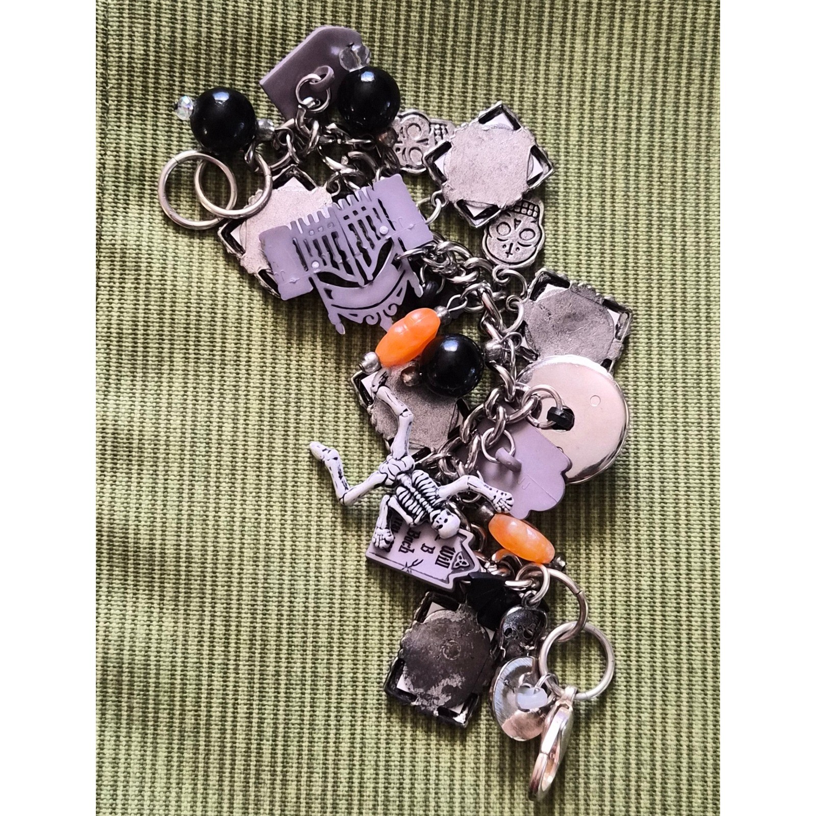 Halloween Charm Bracelet Vintage Style Spooky Skeleton Gravestone Gothic Jewelry