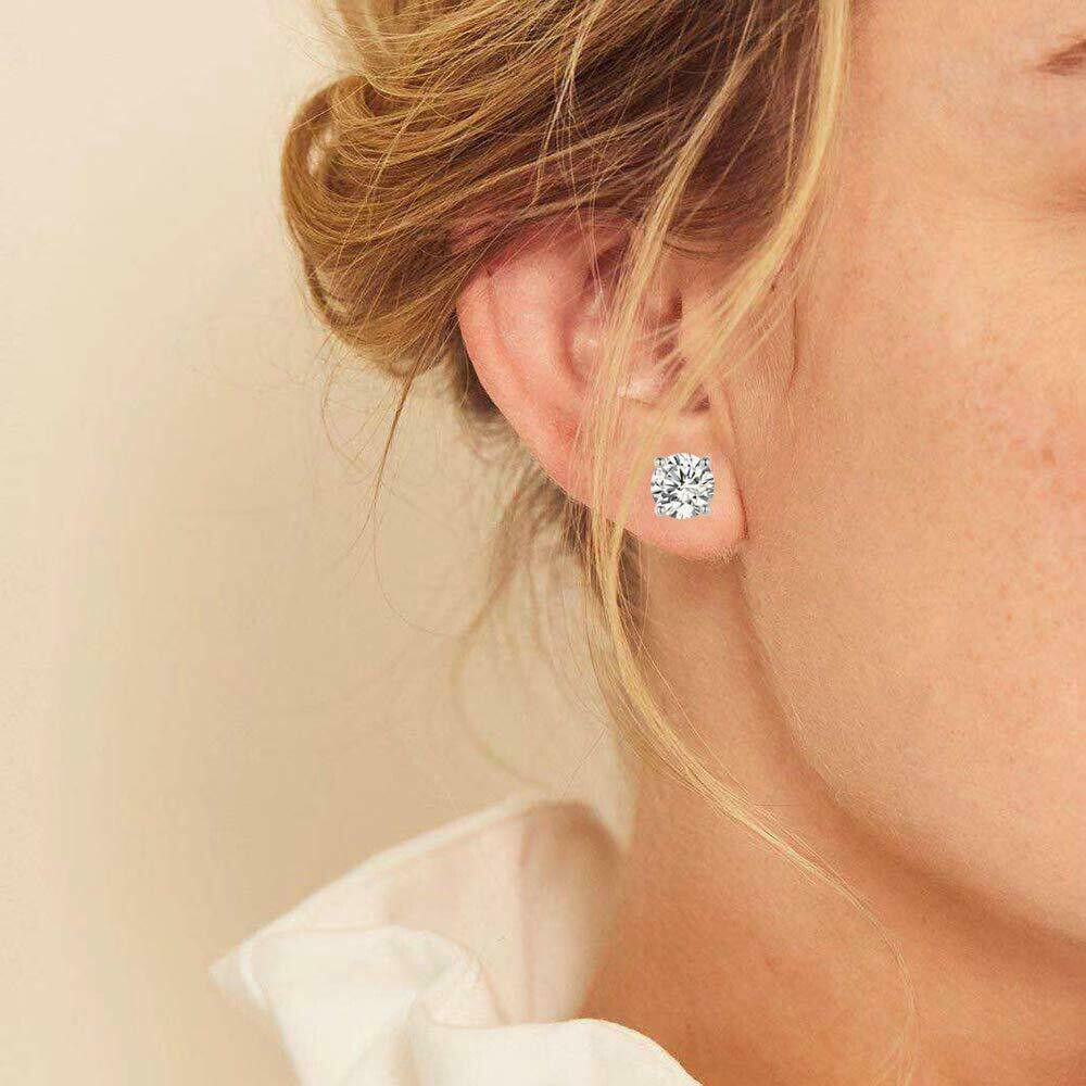 Elegant 925 Sterling Silver Round Earrings Cubic Zirconia Womens Mens Jewelry