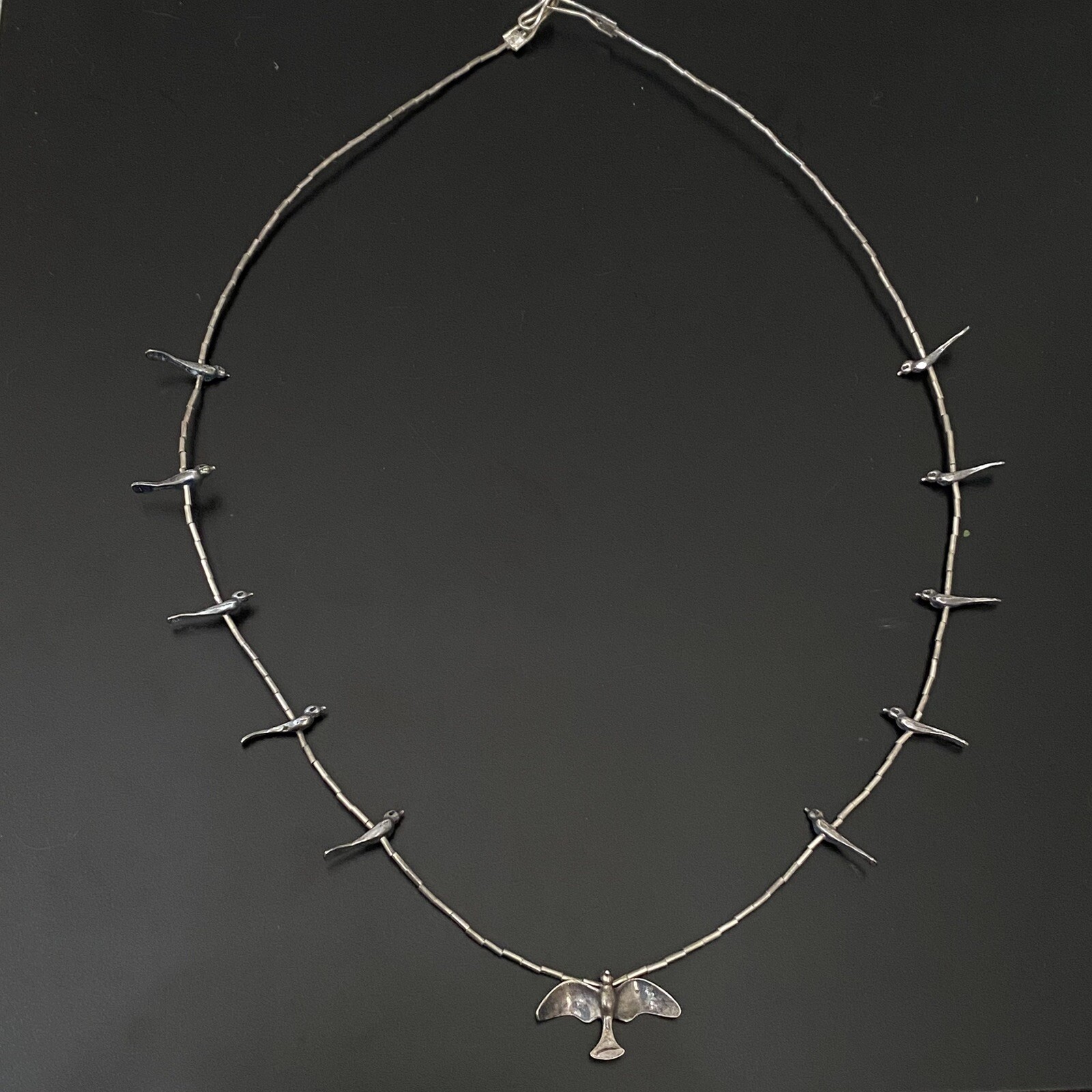 Vintage Native American Zuni Southwestern Liquid Silver Bird Fetish 22” Necklace