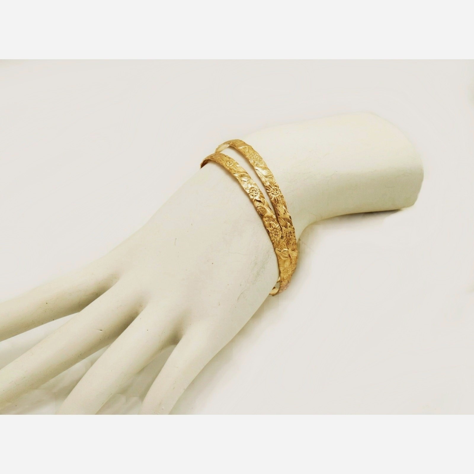 Vintage Bangle Set – Floral Etched Pair of Bangles for Small Adult Wrists -Teens