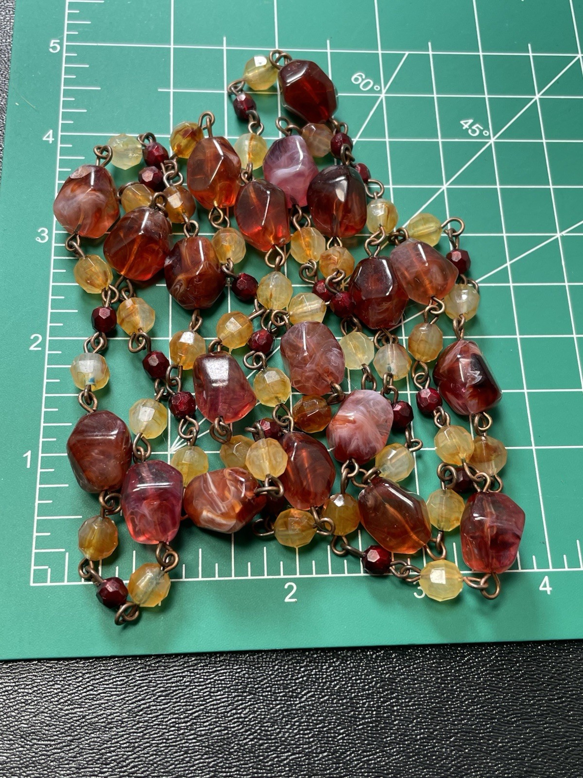 Vintage 48” Red & Orange Chunky Lucite Beaded Chain Necklace