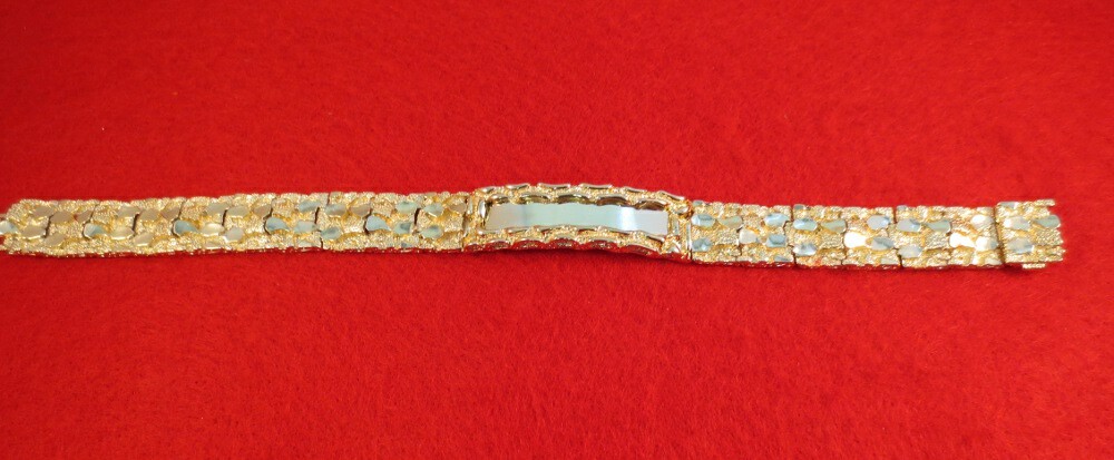 7″-9″ 14KT GOLD PLATED DESIGNER ID NUGGET 1/2 INCH WIDE BRACELET BLING SMID