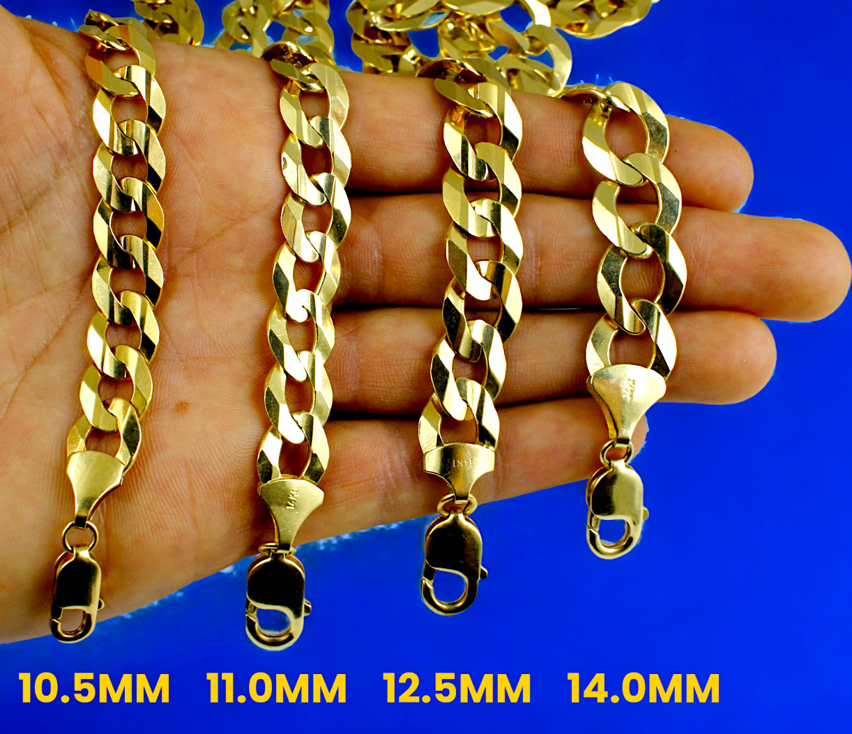 14K Yellow Gold SOLID Curb Cuban Chain Necklace Bracelet Real 1.5mm-14mm 7″-30″