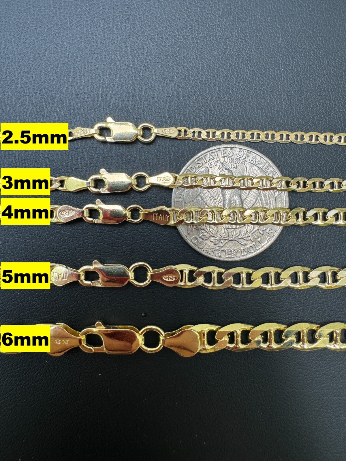 14k Gold Plated Solid 925 Sterling Silver Mariner Chain Necklace Bracelet ITALY