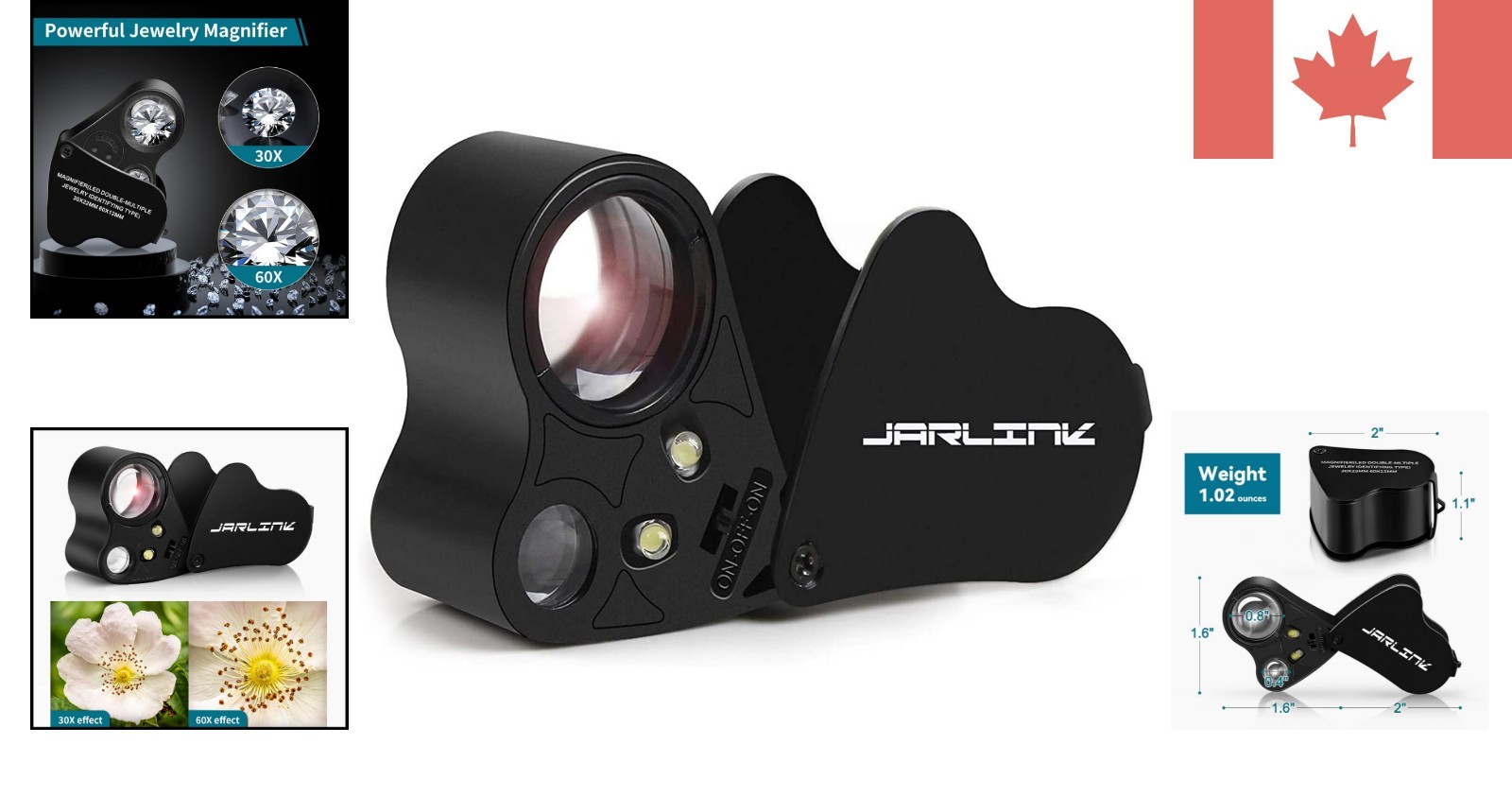 Foldable 30X 60X Magnifying Loupe with LED Light for Jewelry and Collectibles