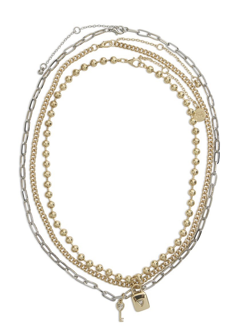Madden NYC Two Tone Lock Key Layered Necklace Set 3 Pc Gold Silver NWT