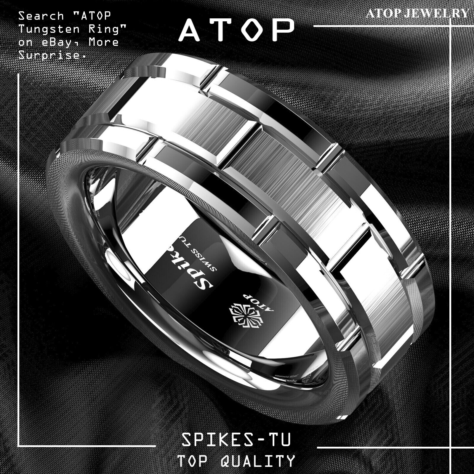 8mm Men’s Tungsten Carbide Ring Silver Wedding Band Brick Pattern Size 6-13 ATOP