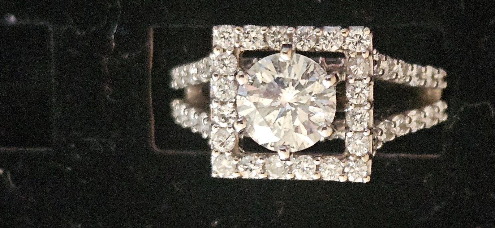Engagement Ring 1.18 Natural Diamond in 14K Square Halo Setting with 56 Diamonds