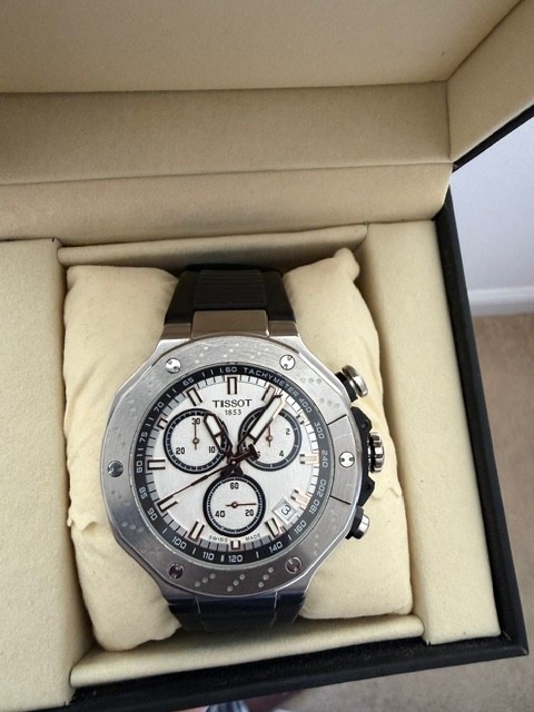 Tissot T Race Chronograph 45mm Swiss Quartz Men Silver dial Rubber Strap