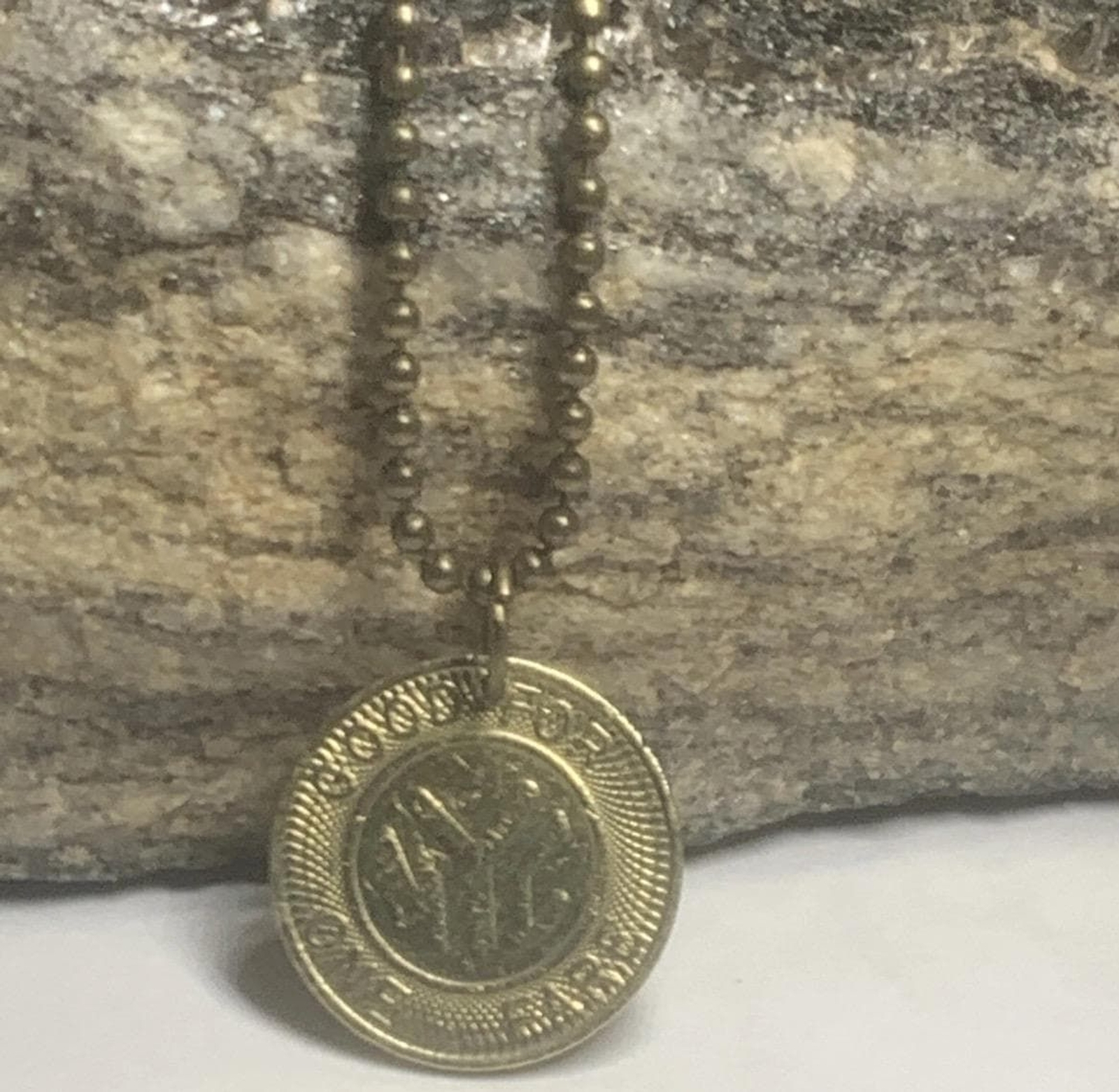 Vintage 1980 NYC New York City Subway Token Pendant Necklace. Wear History!