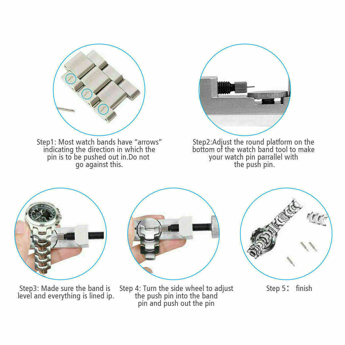 New Metal Adjustable Watch Band Strap Bracelet Link Pin Remover Repair Tool Kit