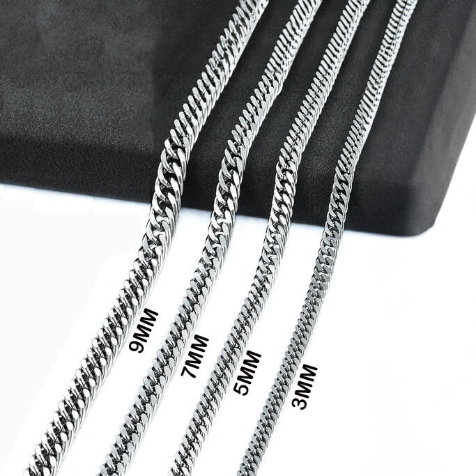 16-36″ Stainless Steel Double Chain Cuban Women Men Necklace 3/5/7mm Lobster