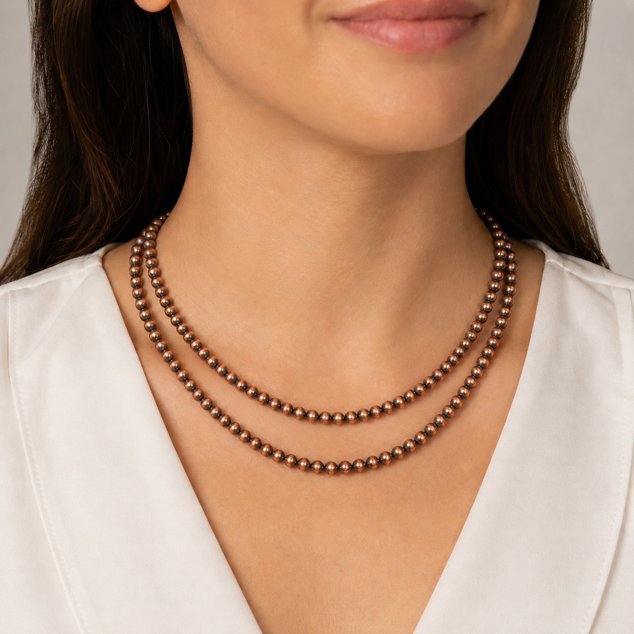 Solid Copper Navajo Desert Pearl Necklace 5mm Oxidized Beads 17-19″ Southwestern