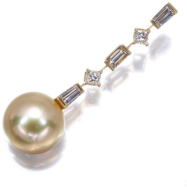 Auth Mikimoto Pendant Golden South Sea Pearl 12.0mm Diamond 0.64ct 18K YG