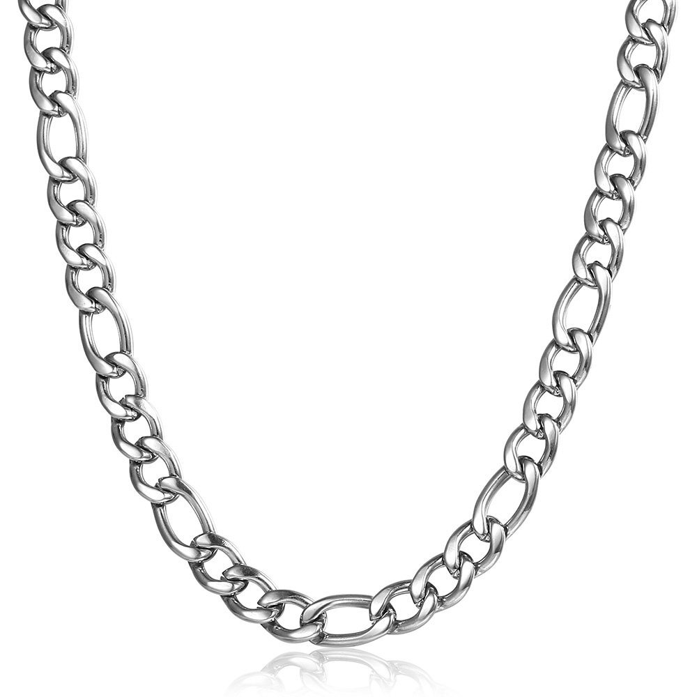 3/5/7/9mm Silver Stainless Steel Figaro Chain Necklace Choker Men Women 16-30″