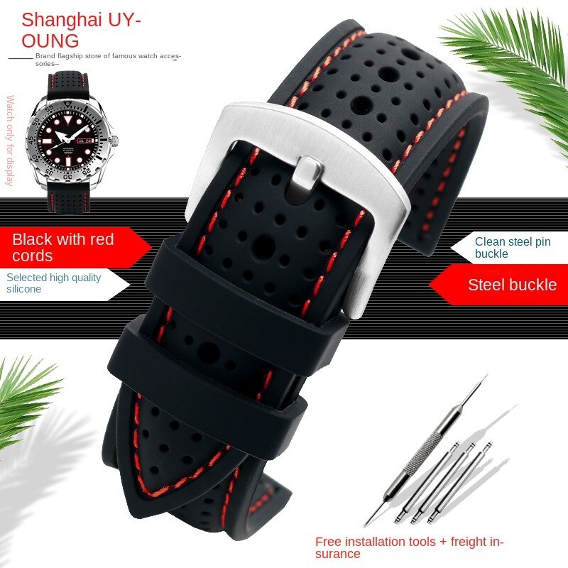 Universal Silicone Watch Band Strap Rubber Waterproof Men’s Black 19-24MM Hoop