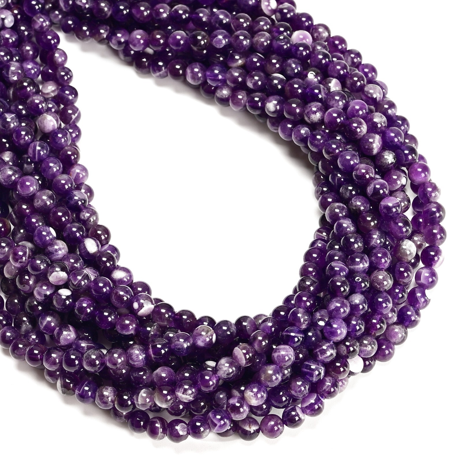 Teeth Amethyst Smooth Round Beads 4mm 6mm 8mm 10mm 12mm 15.5″ Strand